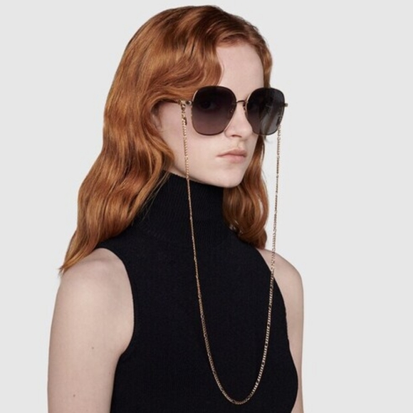 NEW GUCCI GOLD FRAME WOMEN SUNGLASSES GG1089SA 001 + GOLD CHAIN GUCCI SUNGLASSES - Picture 3 of 12